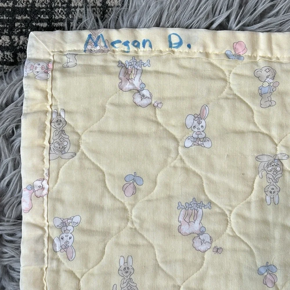 Vintage‎ 80s/90s Precious Moments Yellow Baby Quilt Retro Nursery 44